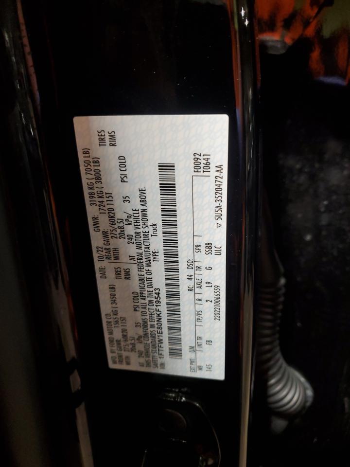 2022 FORD F150 SUPERCREW VIN:1FTFW1E80NKF19543