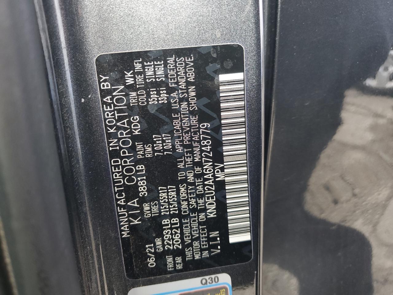 2022 KIA SELTOS S VIN:KNDEU2AA6N7248779