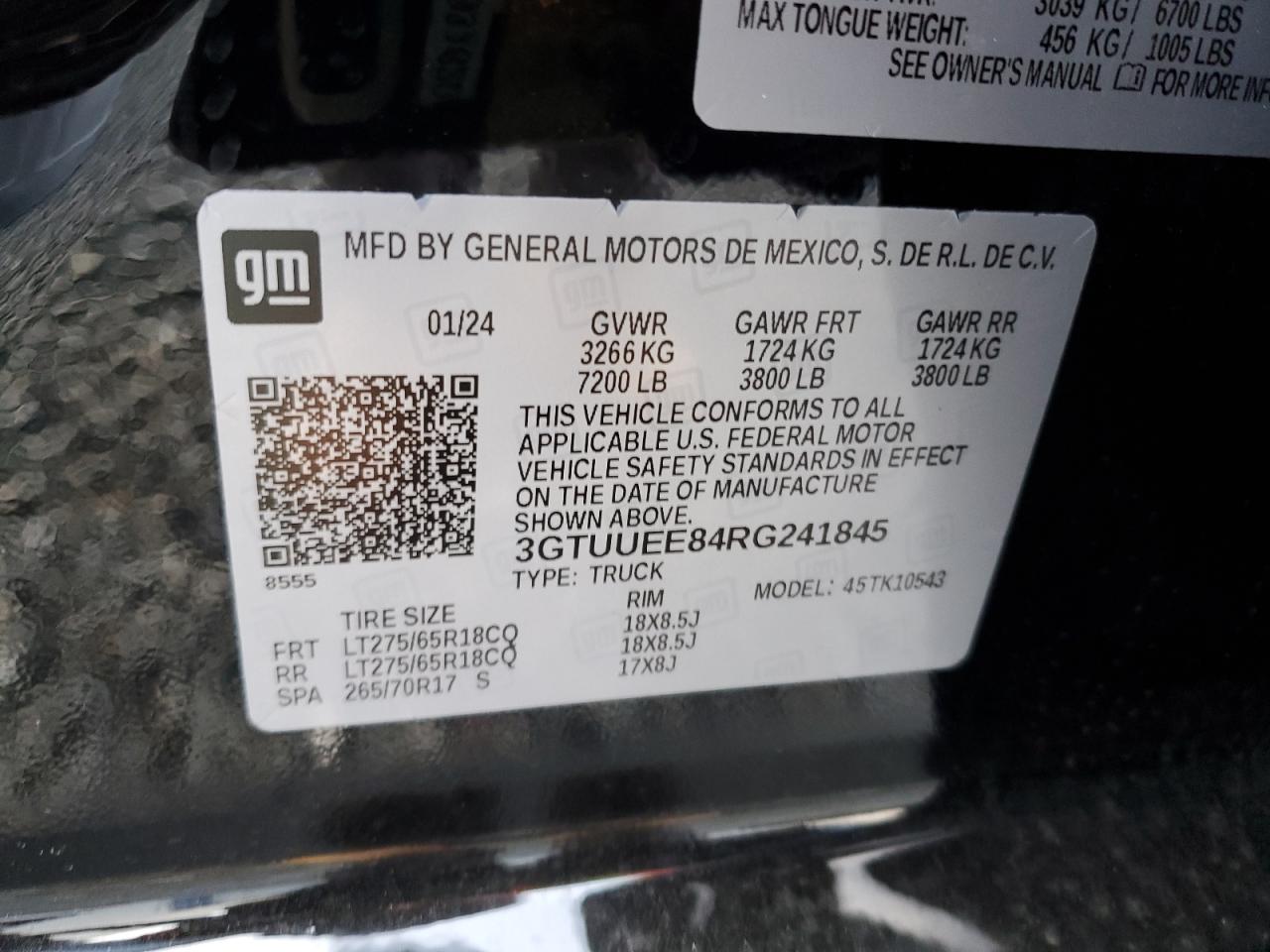 2024 GMC SIERRA K1500 AT4 VIN:3GTUUEE84RG241845
