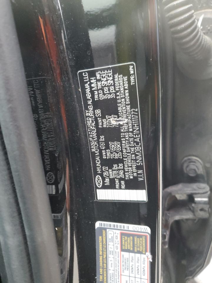 2022 HYUNDAI TUCSON SEL VIN:5NMJBCAE1NH111772