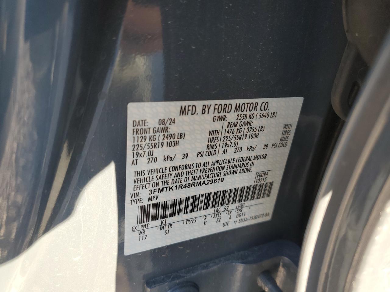 2024 FORD MUSTANG MACH-E SELECT VIN:3FMTK1R48RMA29819