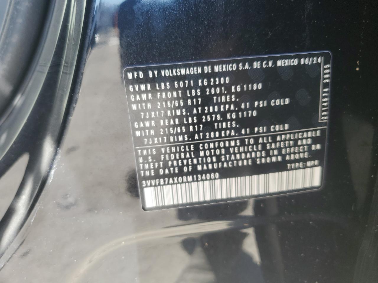 2024 VOLKSWAGEN TIGUAN S VIN:3VVFB7AX0RM134060