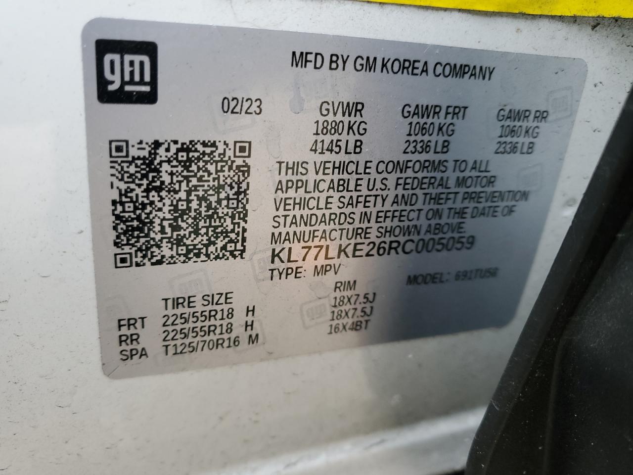 2024 CHEVROLET TRAX ACTIV VIN:KL77LKE26RC005059