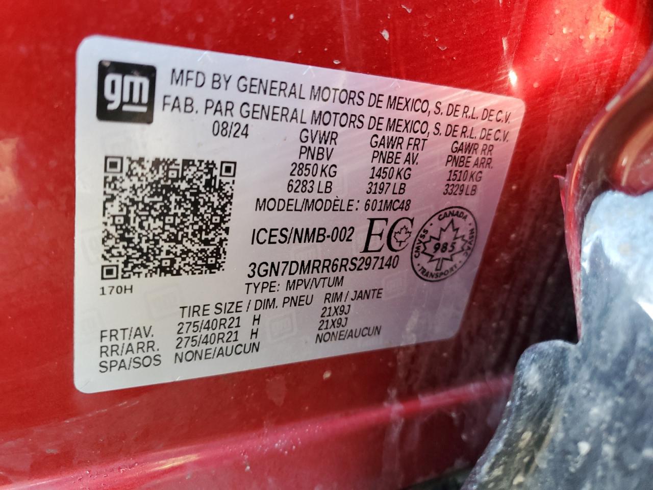 2024 CHEVROLET EQUINOX 3LT VIN:3GN7DMRR6RS297140