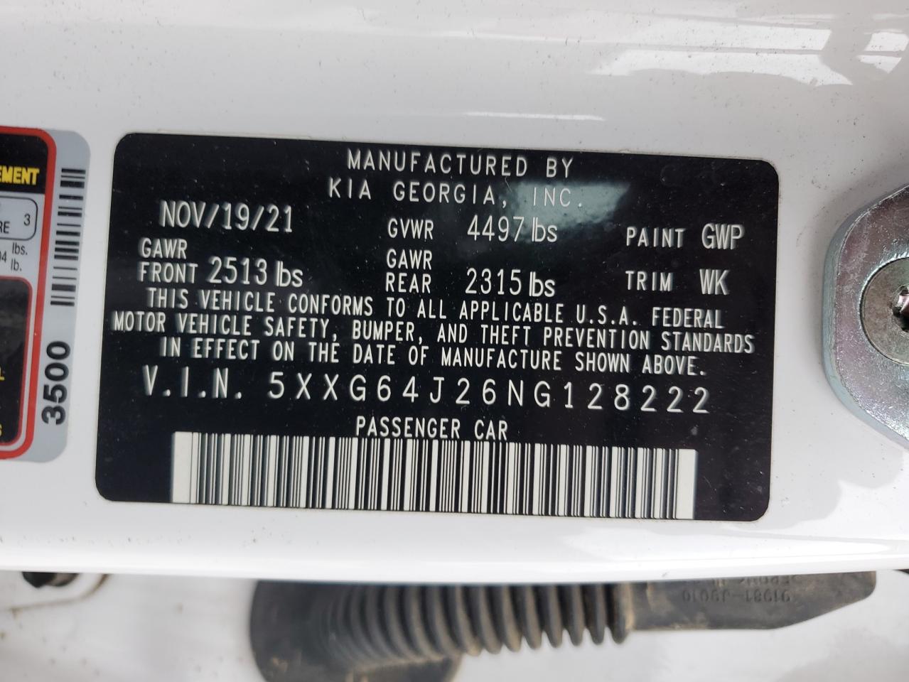 2022 KIA K5 GT LINE VIN:WAUBGAFC9CN006623