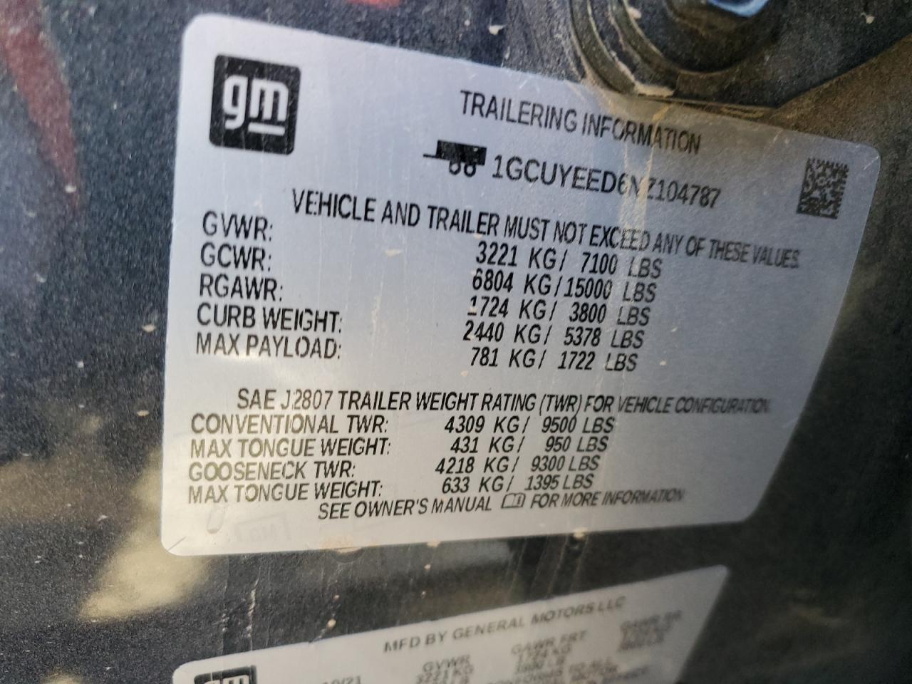 2022 CHEVROLET SILVERADO LTD K1500 RST VIN:1GCUYEED6NZ104787