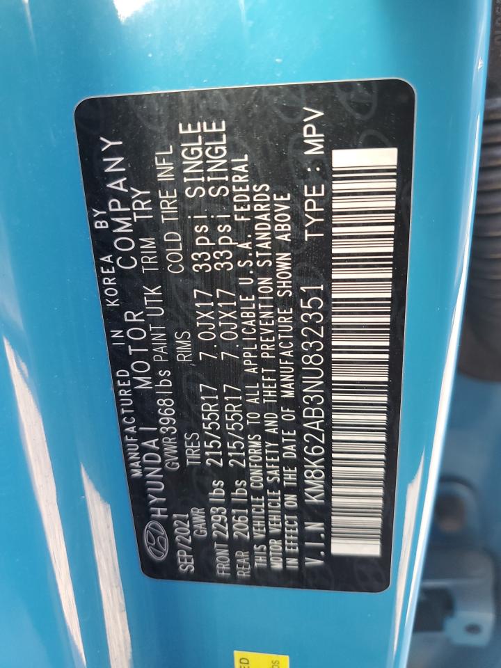 2022 HYUNDAI KONA SEL VIN:KM8K62AB3NU832351