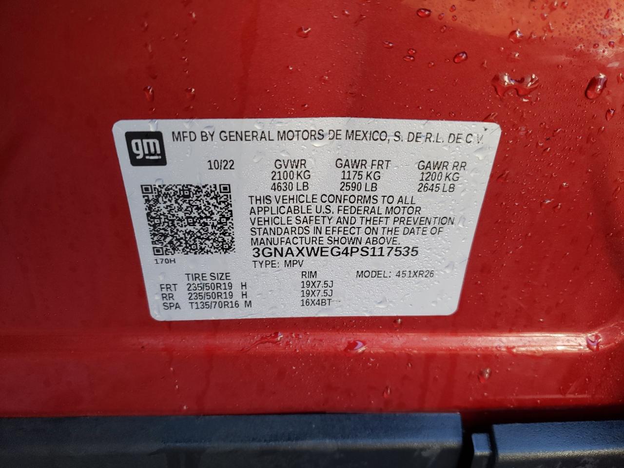 2023 CHEVROLET EQUINOX RS VIN:3GNAXWEG4PS117535