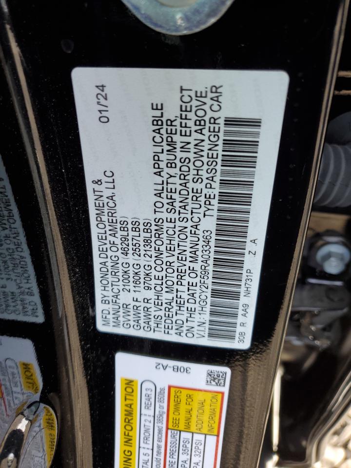 2024 HONDA ACCORD HYBRID SPORT VIN:1HGCY2F59RA033463