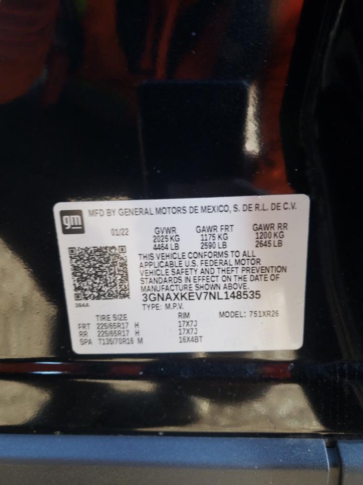 2022 CHEVROLET EQUINOX LT VIN:3GNAXKEV7NL148535