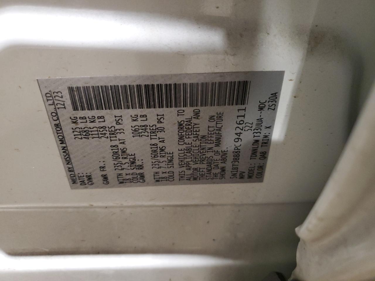 2023 NISSAN ROGUE SV VIN:5N1BT3BB8PC942611
