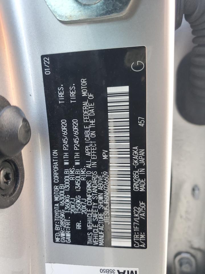 2022 TOYOTA 4RUNNER SR5 PREMIUM VIN:JTESU5JR6N6026609