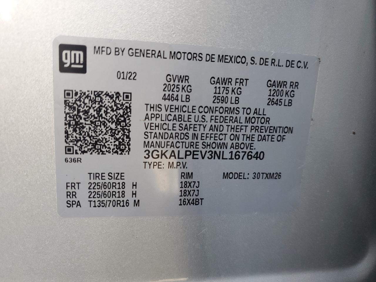 2022 GMC TERRAIN SLT VIN:3GKALPEV3NL167640