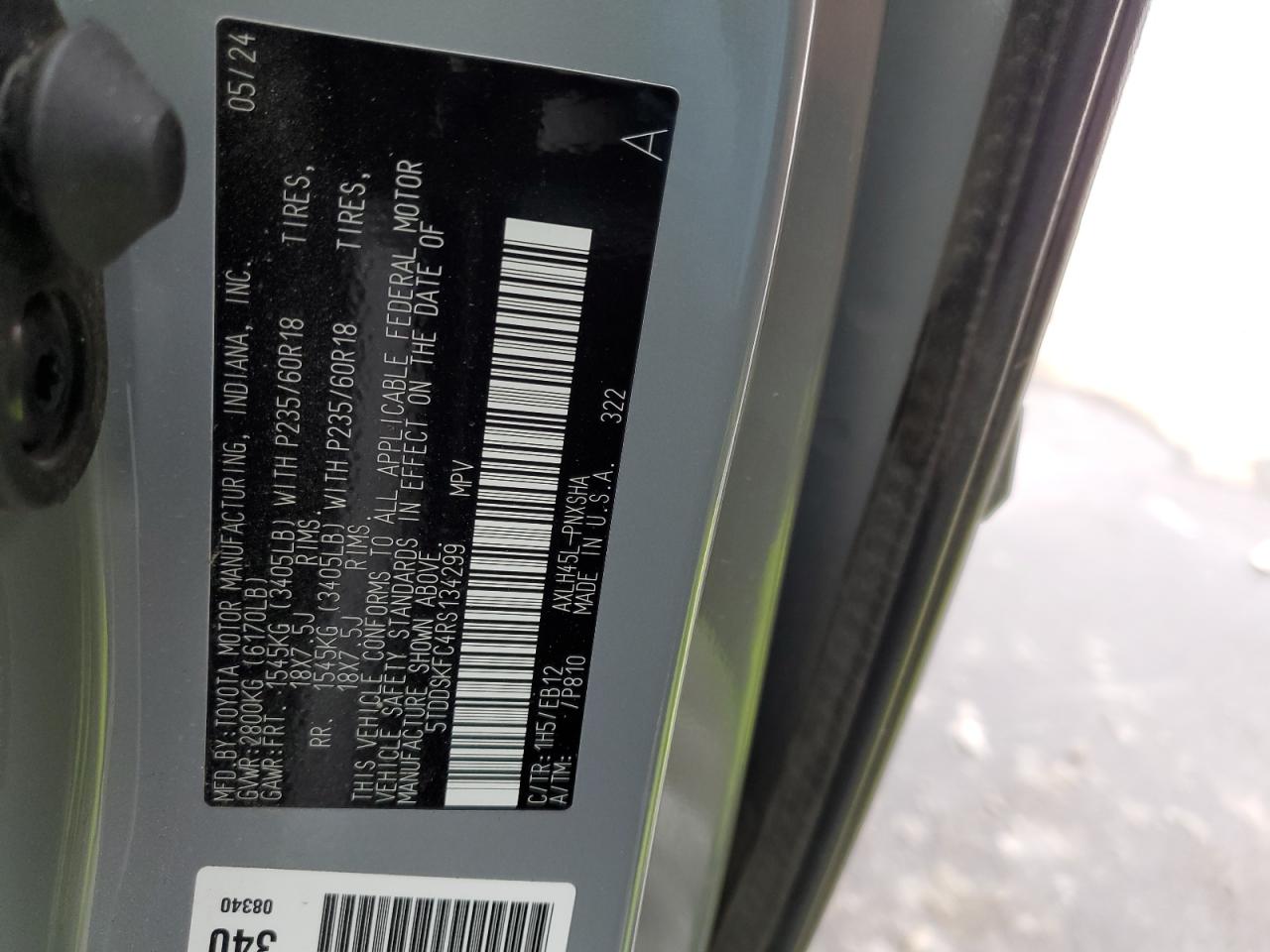 2024 TOYOTA SIENNA XSE VIN:5TDDSKFC4RS134299