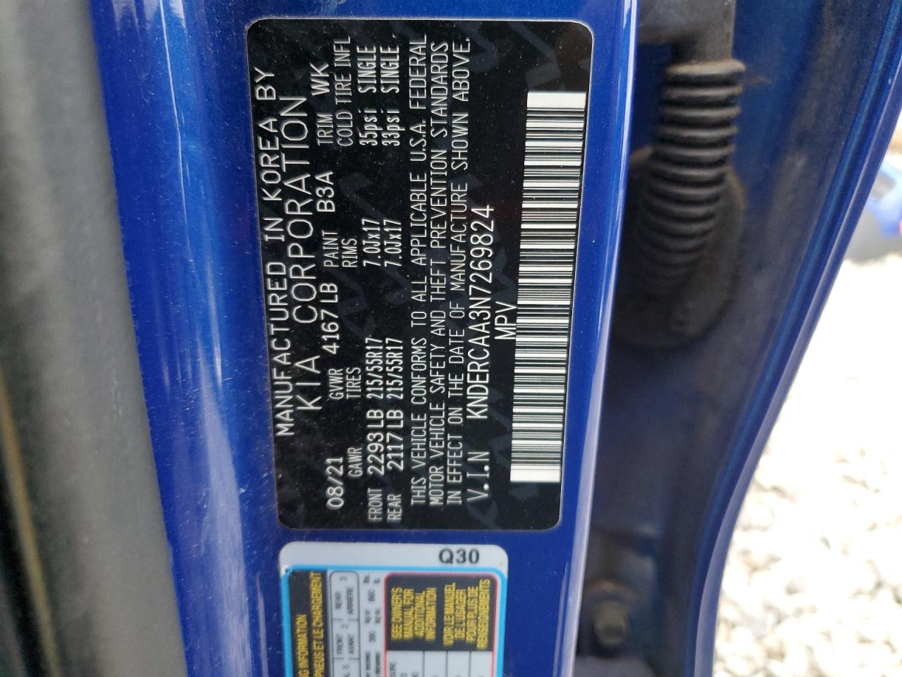 2022 KIA SELTOS EX VIN:KNDERCAA3N7269824