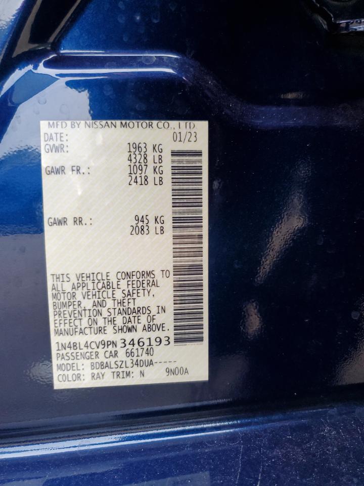 2023 NISSAN ALTIMA SR VIN:1N4BL4CV9PN346193