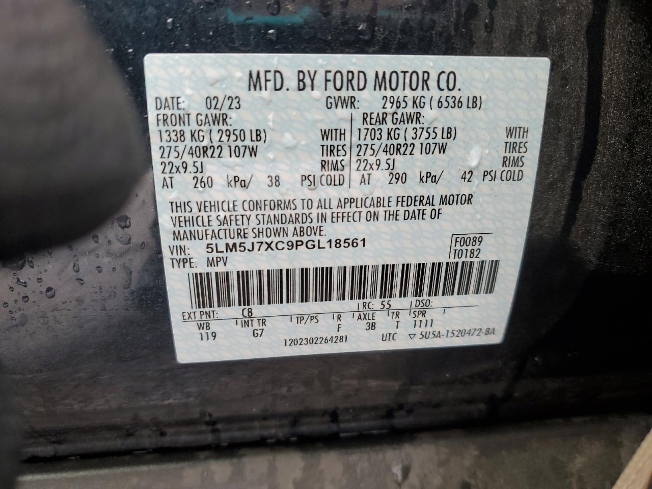 2023 LINCOLN AVIATOR RESERVE VIN:5LM5J7XC9PGL18561