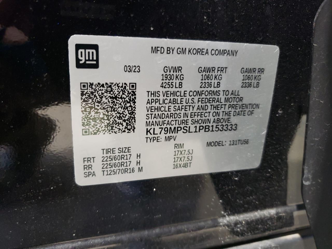 2023 CHEVROLET TRAILBLAZER LT VIN:KL79MPSL1PB153333