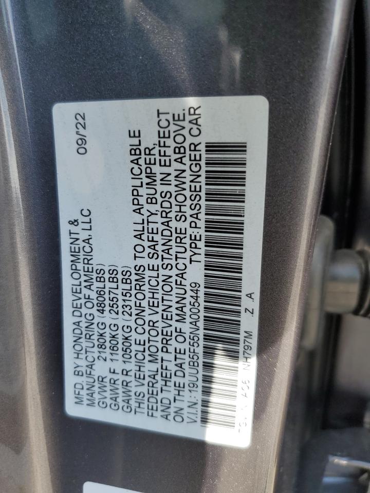 2022 ACURA TLX TECH A VIN:19UUB5F55NA005449