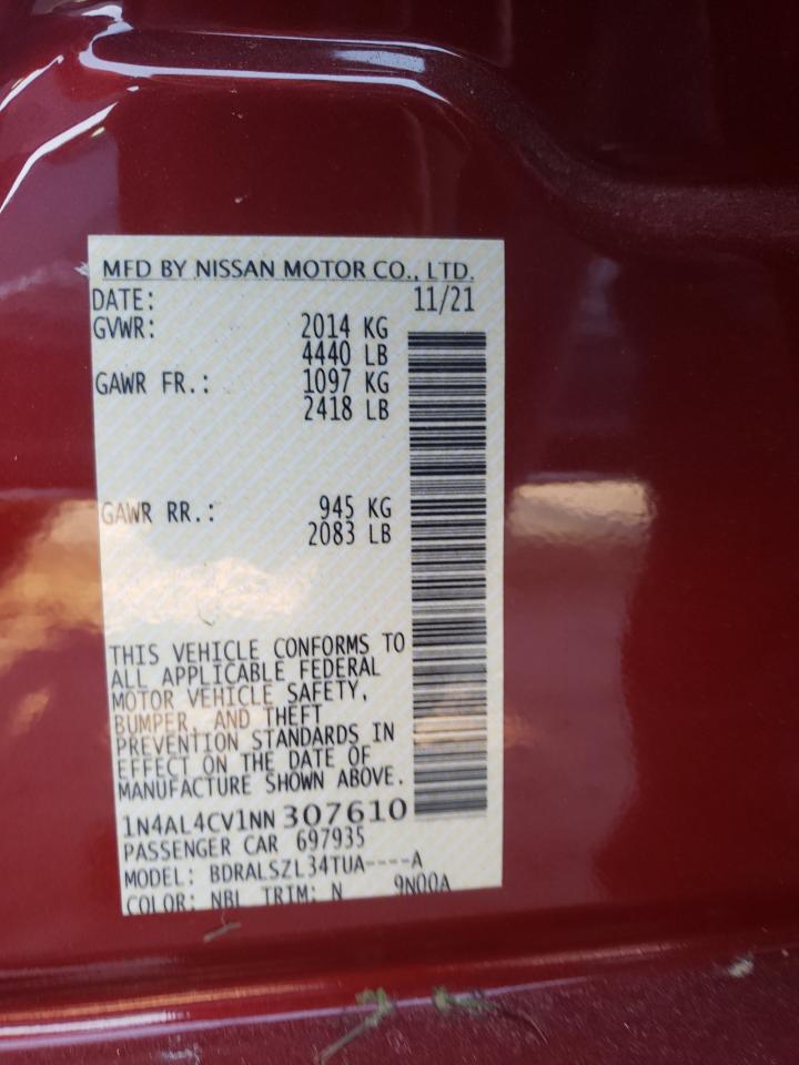 2022 NISSAN ALTIMA SR VIN:1N4AL4CV1NN307610