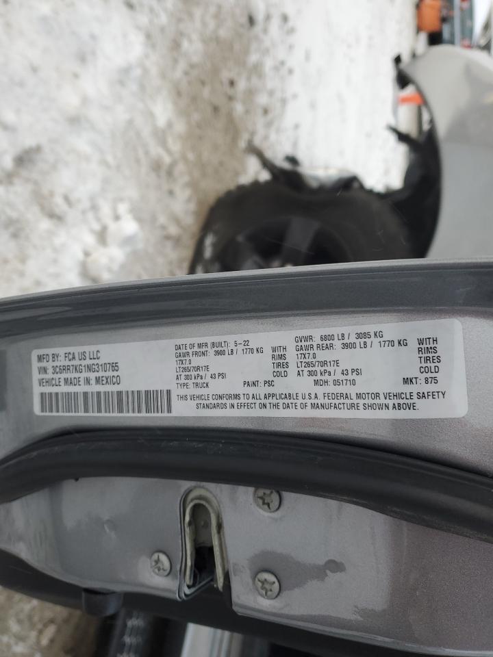 2022 RAM 1500 CLASSIC TRADESMAN VIN:3C6RR7KG1NG310765