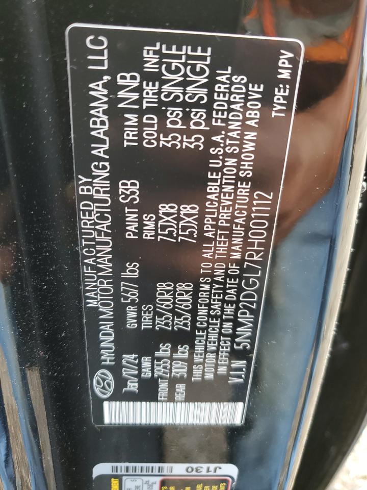 2024 HYUNDAI SANTA FE SEL VIN:5NMP2DGL7RH001112