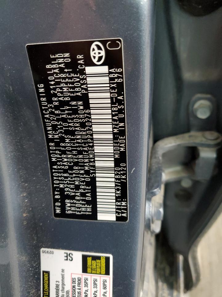 2023 TOYOTA COROLLA LE VIN:5YFB4MDE4PP020276