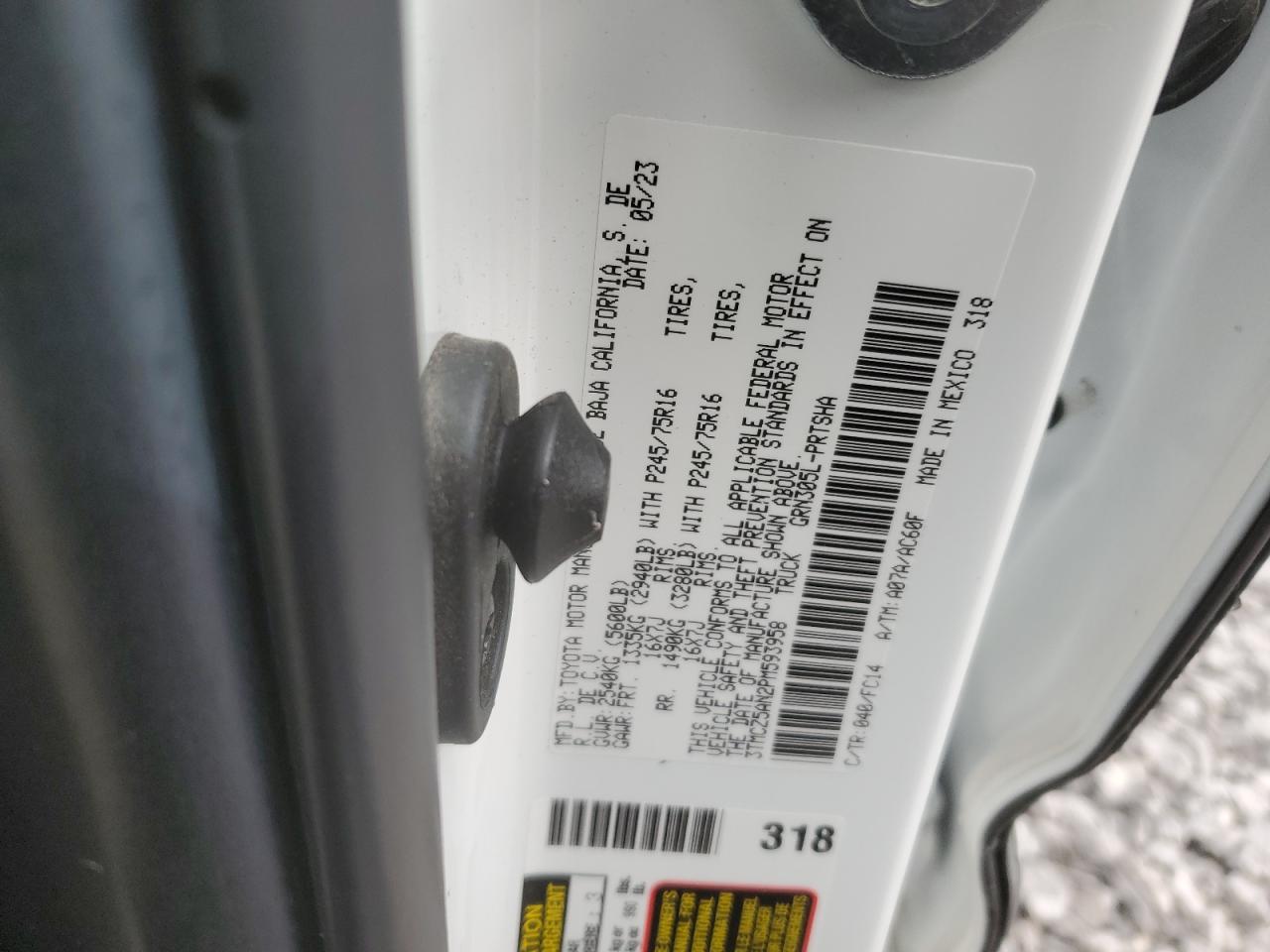 2023 TOYOTA TACOMA DOUBLE CAB VIN:3TMCZ5AN2PM593958