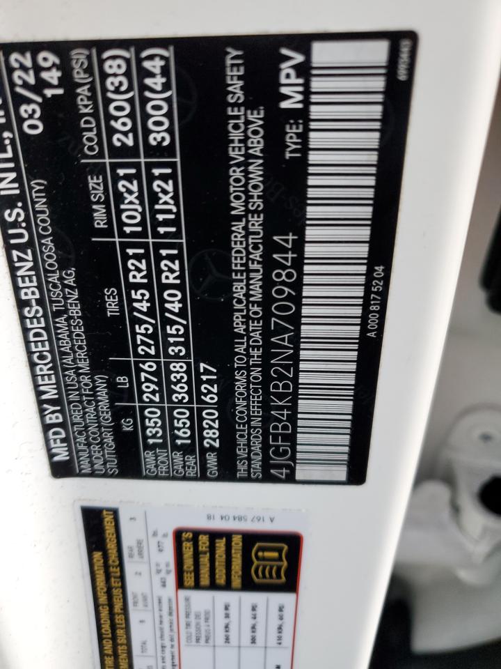 2022 MERCEDES-BENZ GLE 350 4MATIC VIN:4JGFB4KB2NA709844