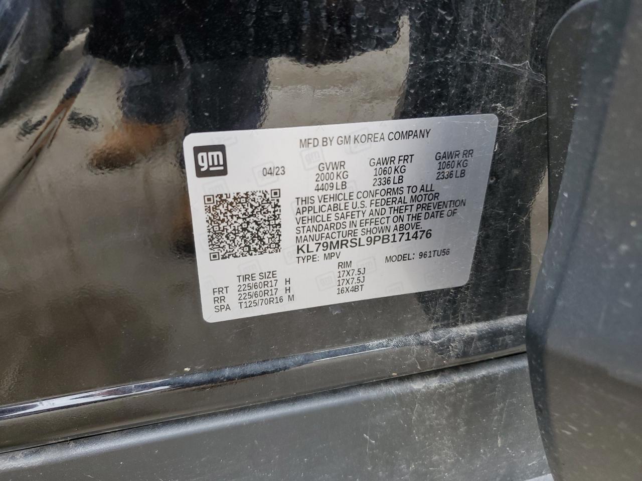 2023 CHEVROLET TRAILBLAZER LT VIN:KL79MRSL9PB171476