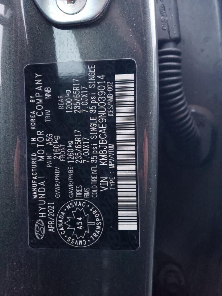 2022 HYUNDAI TUCSON SEL VIN:KM8JBCAE9NU039014