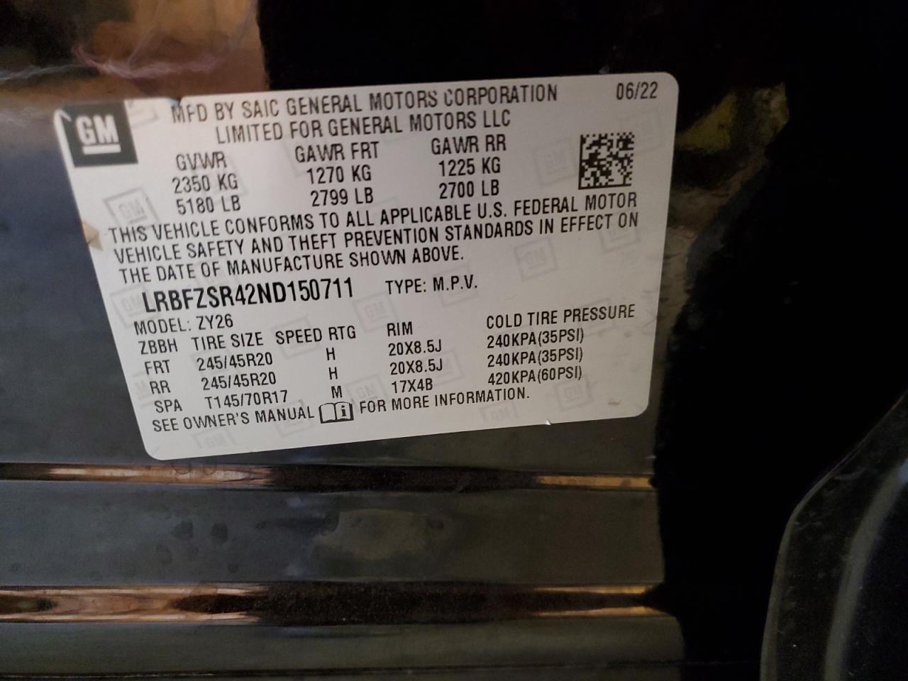 2022 BUICK ENVISION AVENIR VIN:LRBFZSR42ND150711