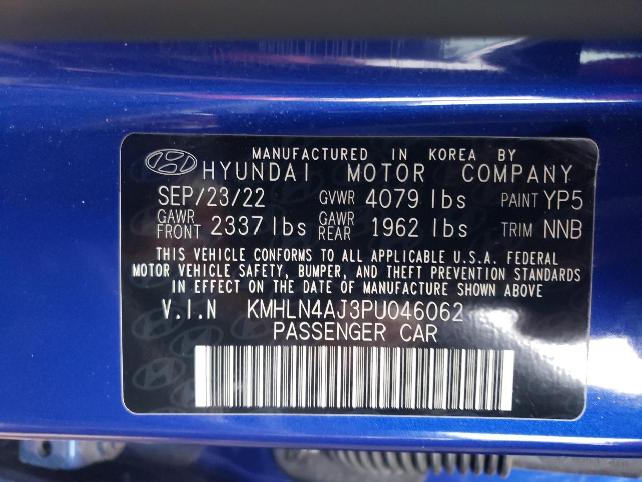 2023 HYUNDAI ELANTRA LIMITED VIN:KMHLN4AJ3PU046062