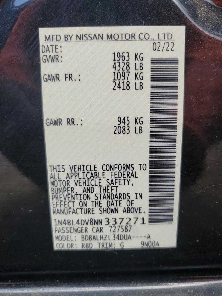 2022 NISSAN ALTIMA SV VIN:1N4BL4DV8NN337271