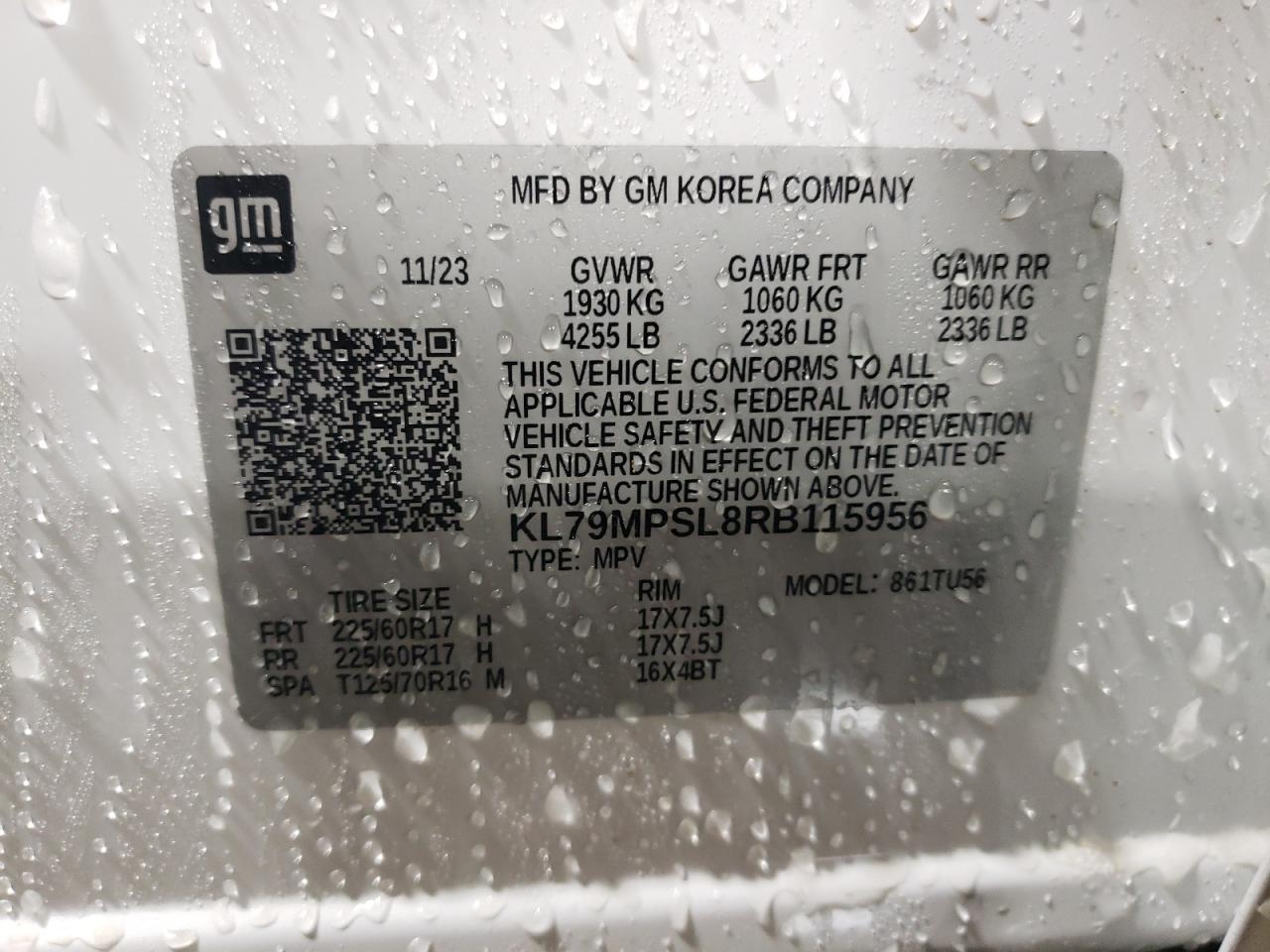 2024 CHEVROLET TRAILBLAZER LT VIN:KL79MPSL8RB115956