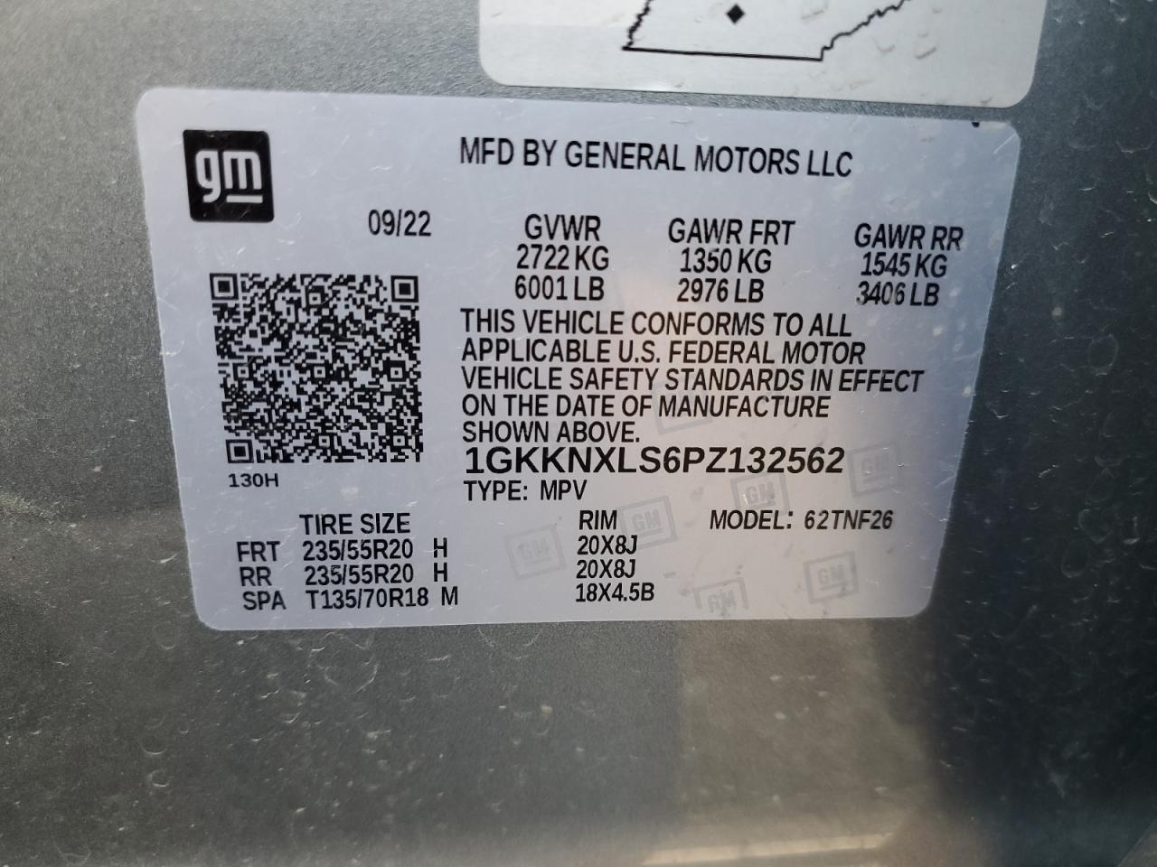 2023 GMC ACADIA DENALI VIN:1GKKNXLS6PZ132562