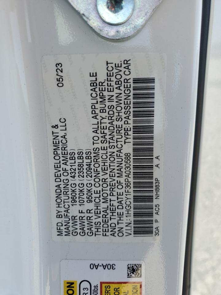 2023 HONDA ACCORD EX VIN:1HGCY1F36PA030588