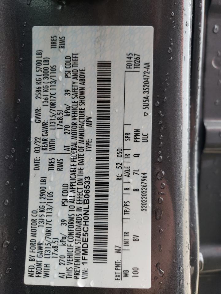 2022 FORD BRONCO BASE VIN:1FMDE5CH0NLB06533