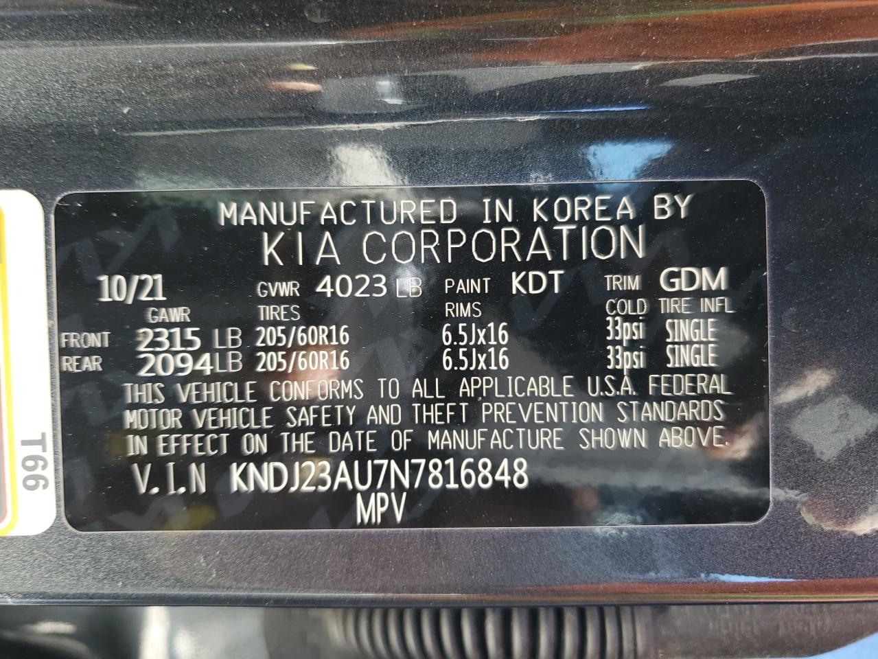 2022 KIA SOUL LX VIN:KNDJ23AU7N7816848