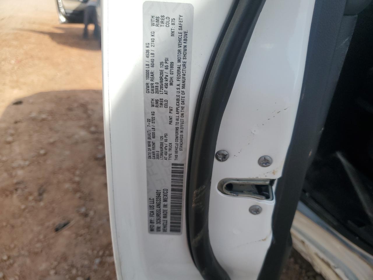 2022 RAM 2500 LIMITED VIN:3C6UR5SL4NG339401