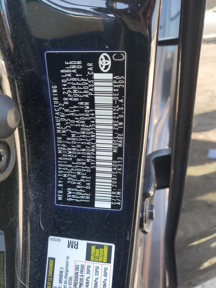 2022 TOYOTA COROLLA XLE VIN:5YFFPMAE1NP354341