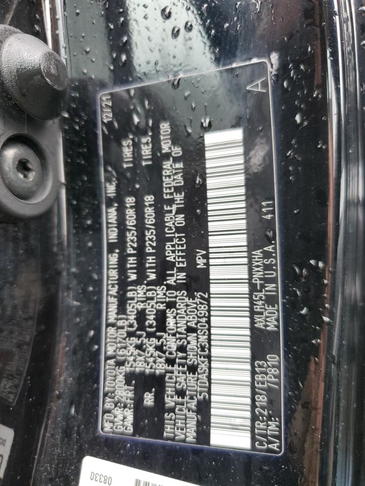 2022 TOYOTA SIENNA XLE VIN:5TDASKFC3NS049872