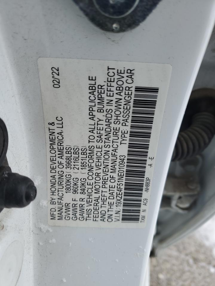 2022 HONDA INSIGHT EX VIN:19XZE4F51NE010943