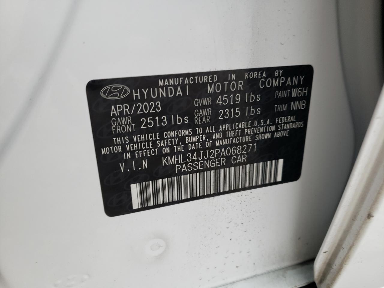 2023 HYUNDAI SONATA HYBRID VIN:KMHL34JJ2PA068271