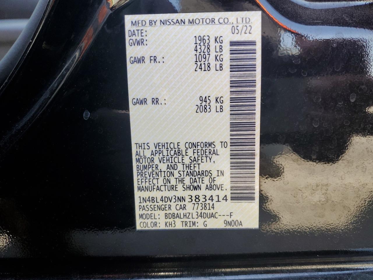 2022 NISSAN ALTIMA SV VIN:1N4BL4DV3NN383414