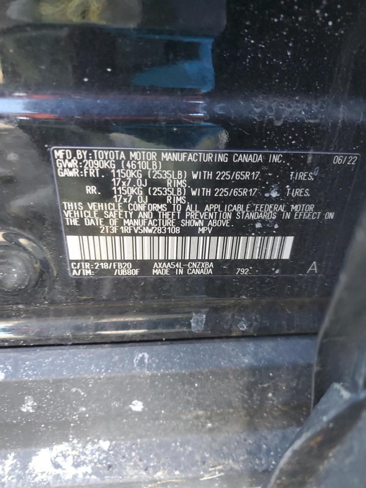 2022 TOYOTA RAV4 LE VIN:2T3F1RFV5NW283108