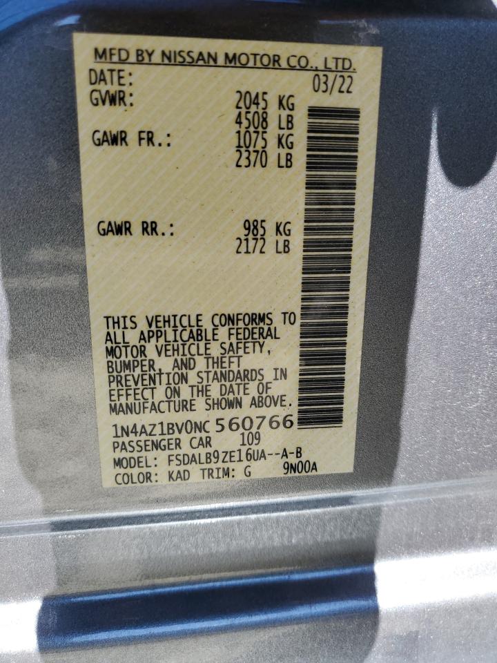 2022 NISSAN LEAF S VIN:1N4AZ1BV0NC560766
