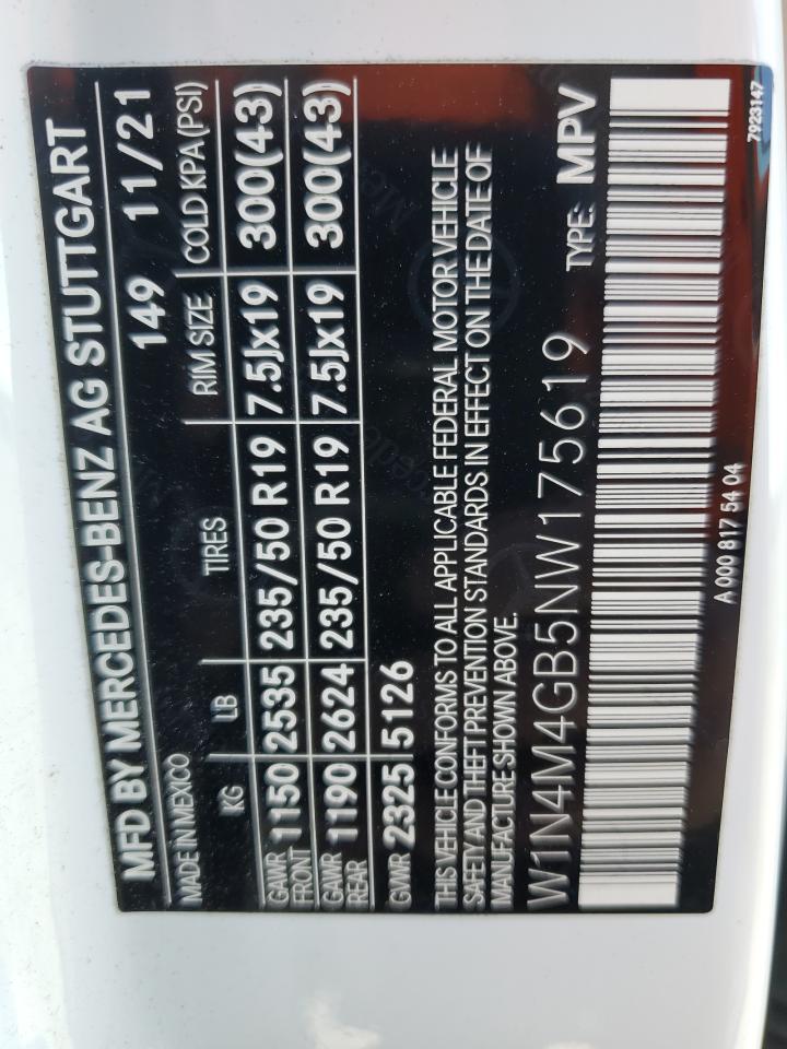 2022 MERCEDES-BENZ GLB 250 VIN:W1N4M4GB5NW175619