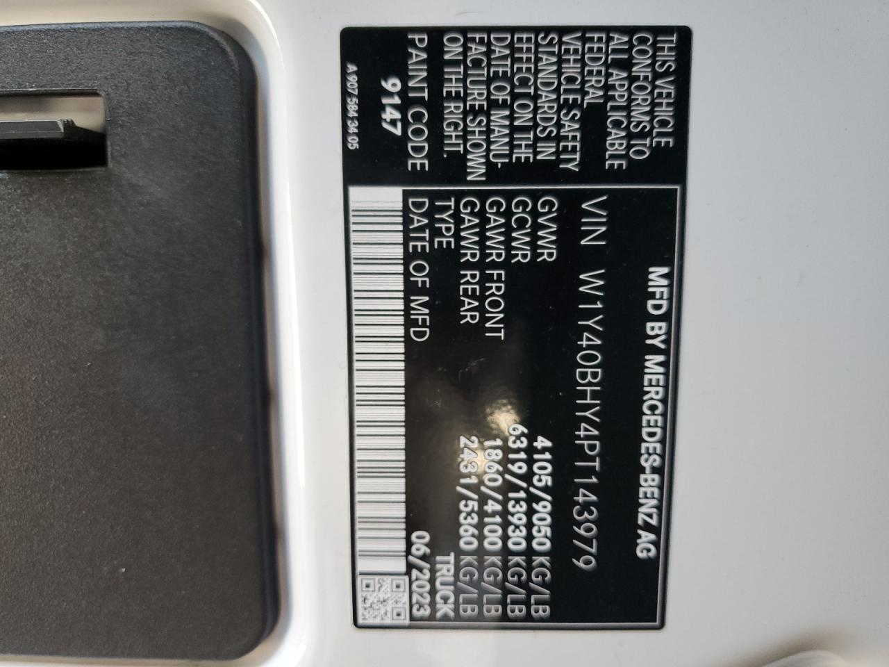 2023 MERCEDES-BENZ SPRINTER 2500 VIN:W1Y40BHY4PT143979