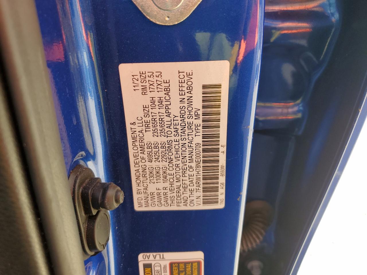 2022 HONDA CR-V SE VIN:7FARW1H78NE000709